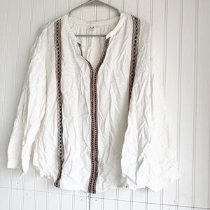 GAP Size L Cream Long Sleeve Embroidered Boho Tunic Top